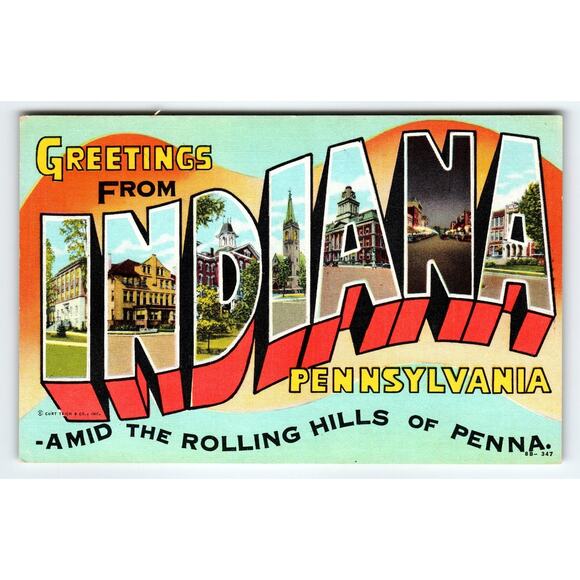 Vintage Letter Greetings From Indiana Pennsylvania Linen Postcard Mid-Century - Picture 1 of 2